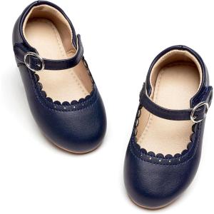 THEE BRON Toddler Mary Janes | Arch Support Leather Dress Shoes | Birthday Party Flats(Ag211-midnight Blue)