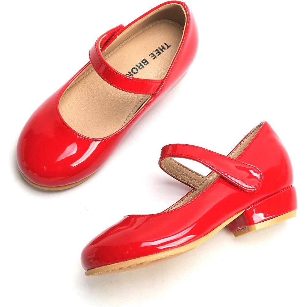 imageTHEE BRON Girls Low Heel Dress Shoes Mary Jane Party Wedding Flower Girl Pumps902red