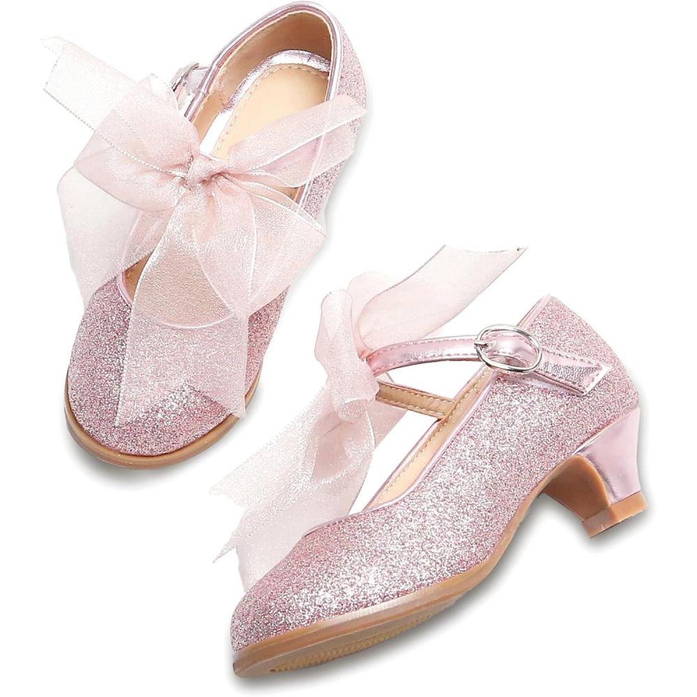 imageTHEE BRON Girls Low Heel Dress Shoes Mary Jane Party Wedding Flower Girl Pumps909pink
