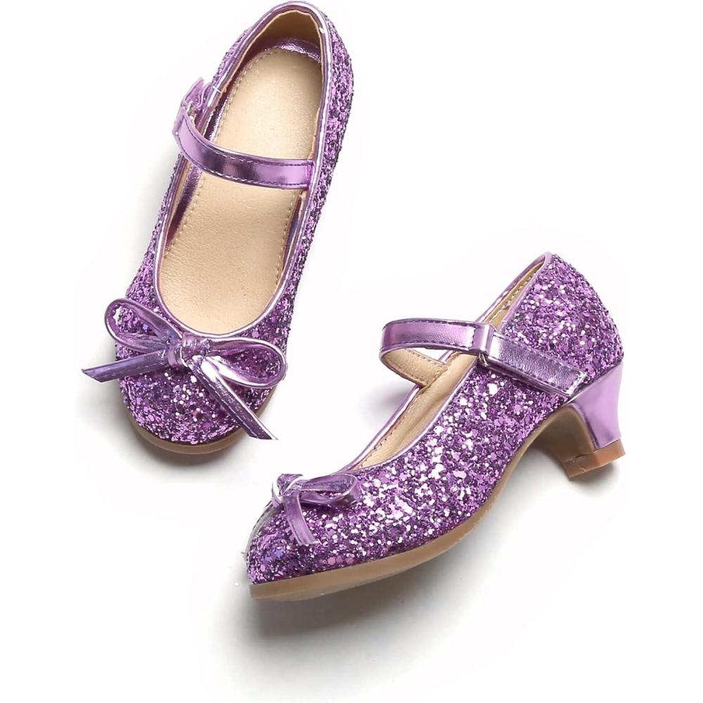imageTHEE BRON Girls Low Heel Dress Shoes Mary Jane Party Wedding Flower Girl Pumps910purple