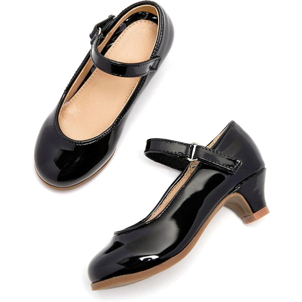 imageTHEE BRON Girls Low Heel Dress Shoes Mary Jane Party Wedding Flower Girl Pumps920black