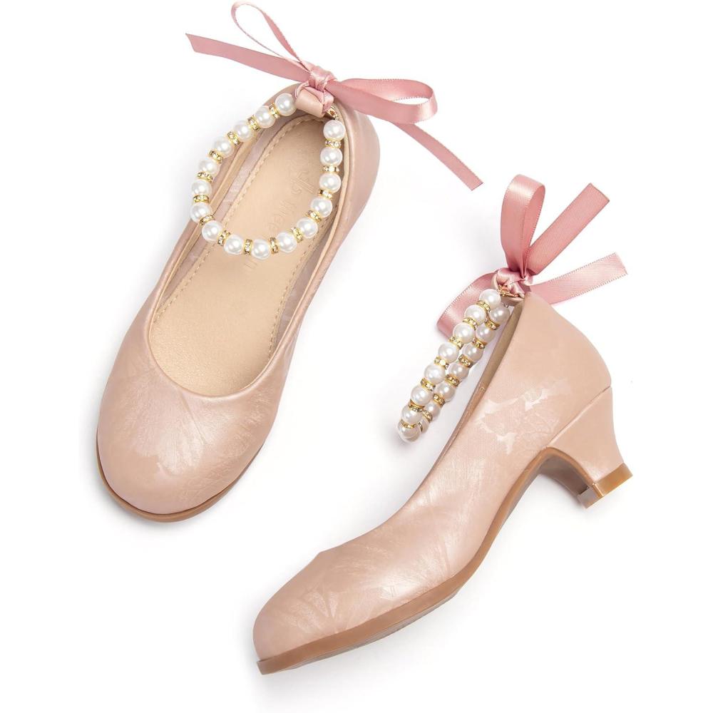 imageTHEE BRON Girls Low Heel Dress Shoes Mary Jane Party Wedding Flower Girl PumpsAh402ballet Pearl Pink