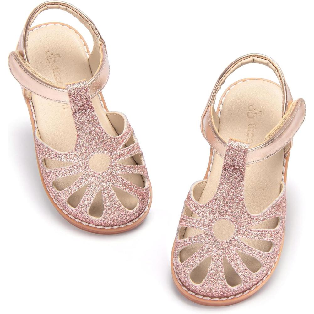 imageTHEE BRON Toddler Girls Closed Toe Sweet Retro Cutout Sandals  Princess Summer ShoesAa396moonlit Rose