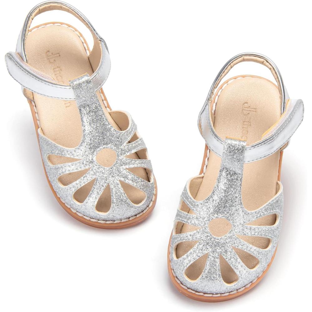 imageTHEE BRON Toddler Girls Closed Toe Sweet Retro Cutout Sandals  Princess Summer ShoesAa396moonlit Silver