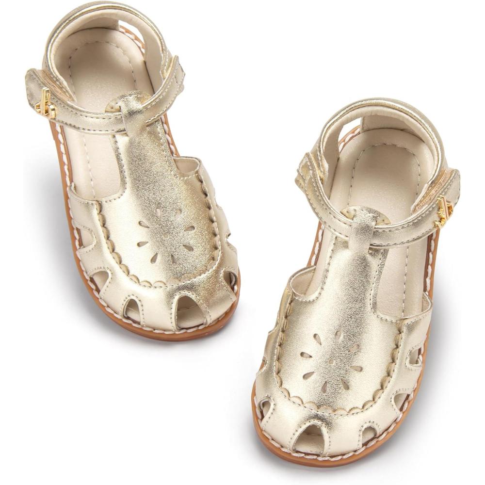 imageTHEE BRON Toddler Girls Closed Toe Sweet Retro Cutout Sandals  Princess Summer ShoesAa510moonlit Gold