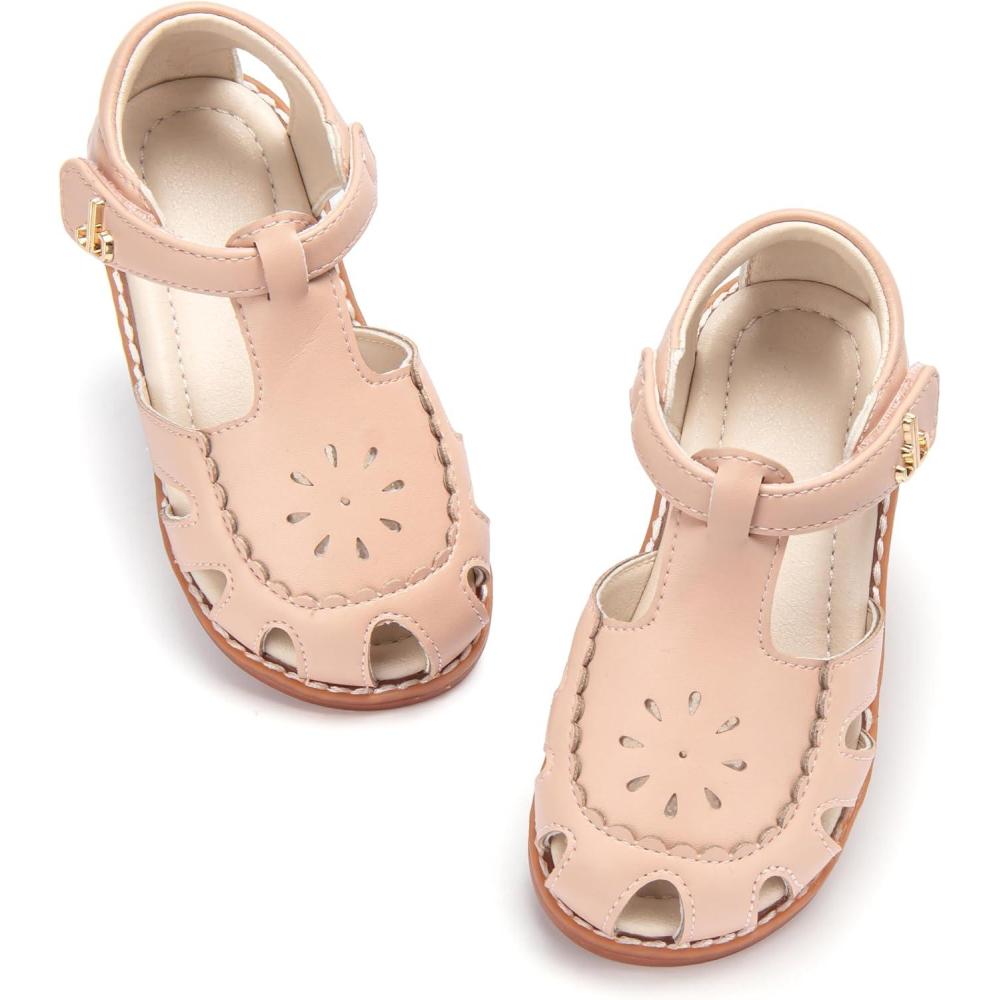 imageTHEE BRON Toddler Girls Closed Toe Sweet Retro Cutout Sandals  Princess Summer ShoesAa510peach Nude