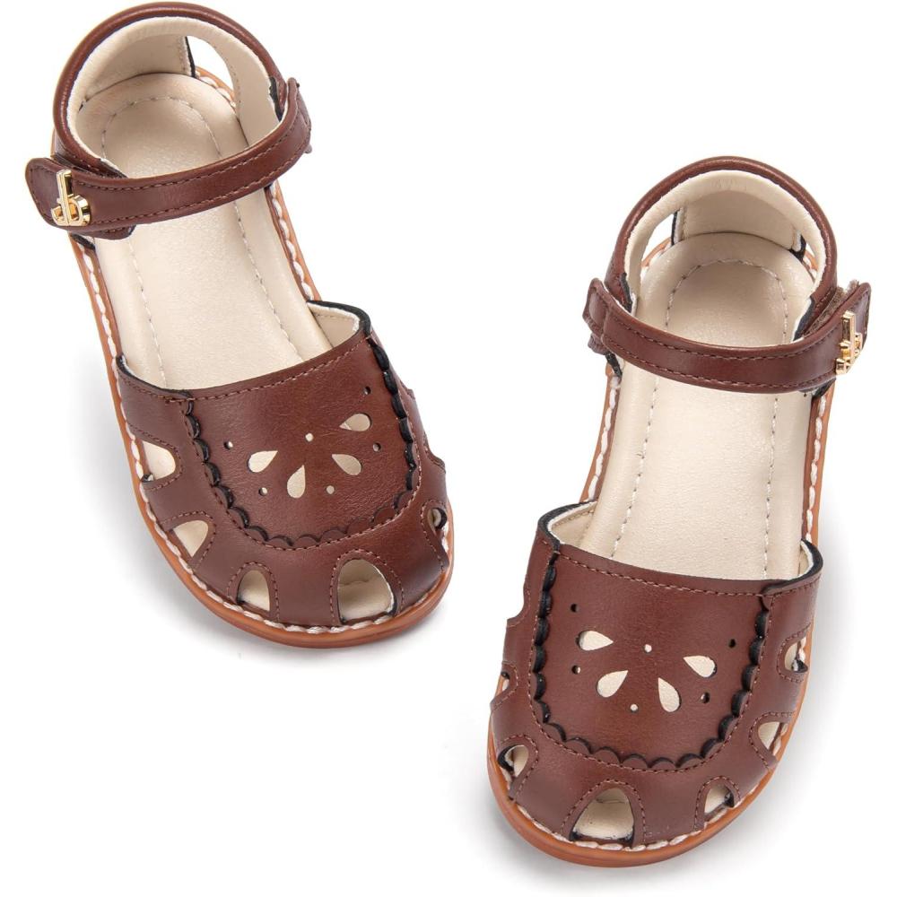 imageTHEE BRON Toddler Girls Closed Toe Sweet Retro Cutout Sandals  Princess Summer ShoesAa512chocolate Brown
