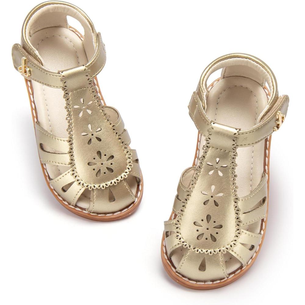 imageTHEE BRON Toddler Girls Closed Toe Sweet Retro Cutout Sandals  Princess Summer ShoesAa526moonlit Gold