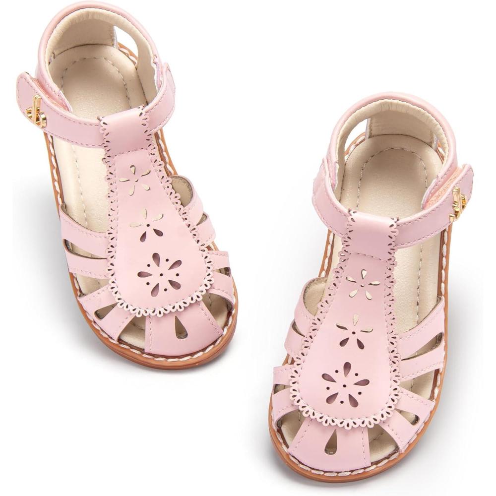 imageTHEE BRON Toddler Girls Closed Toe Sweet Retro Cutout Sandals  Princess Summer ShoesAa526moonlit Rose