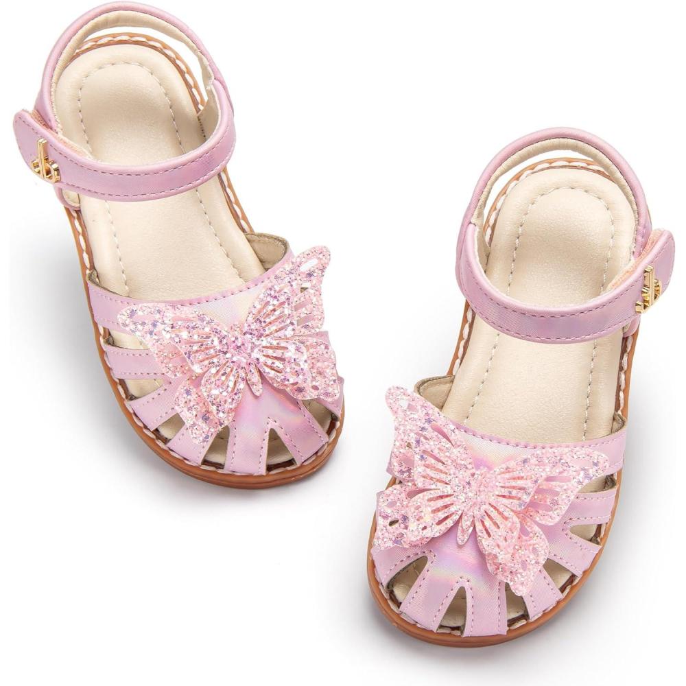imageTHEE BRON Toddler Girls Closed Toe Sweet Retro Cutout Sandals  Princess Summer ShoesAa528butterfly Pink