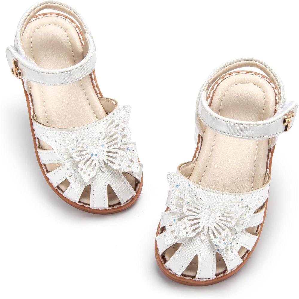 imageTHEE BRON Toddler Girls Closed Toe Sweet Retro Cutout Sandals  Princess Summer ShoesAa528sprite White