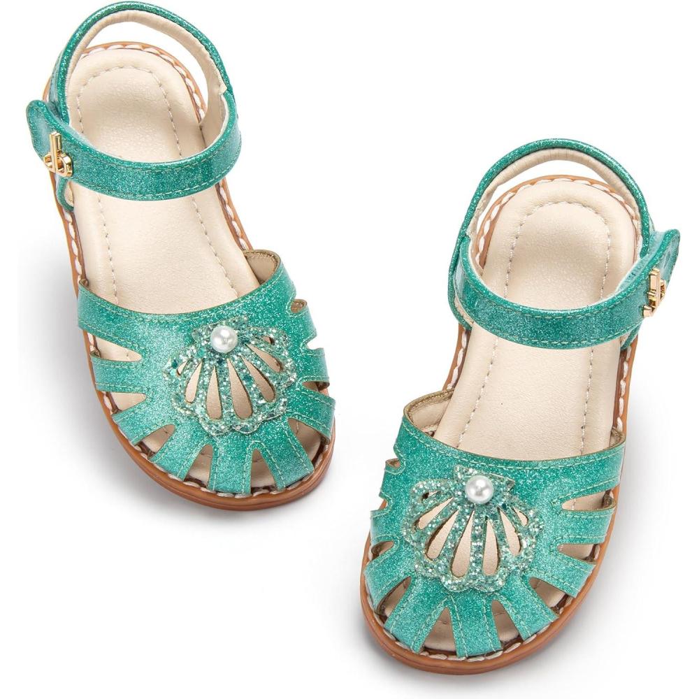 imageTHEE BRON Toddler Girls Closed Toe Sweet Retro Cutout Sandals  Princess Summer ShoesAa530aqua Green