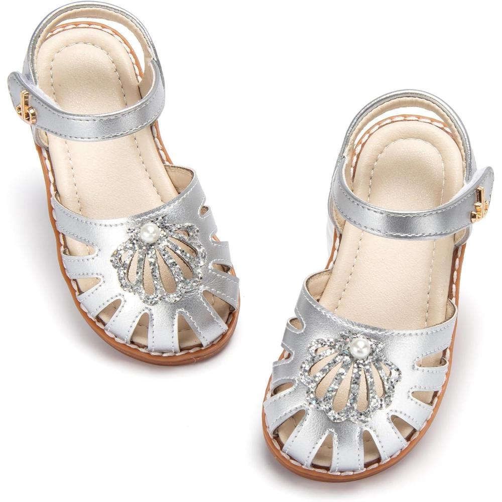 imageTHEE BRON Toddler Girls Closed Toe Sweet Retro Cutout Sandals  Princess Summer ShoesAa530moonlit Silver