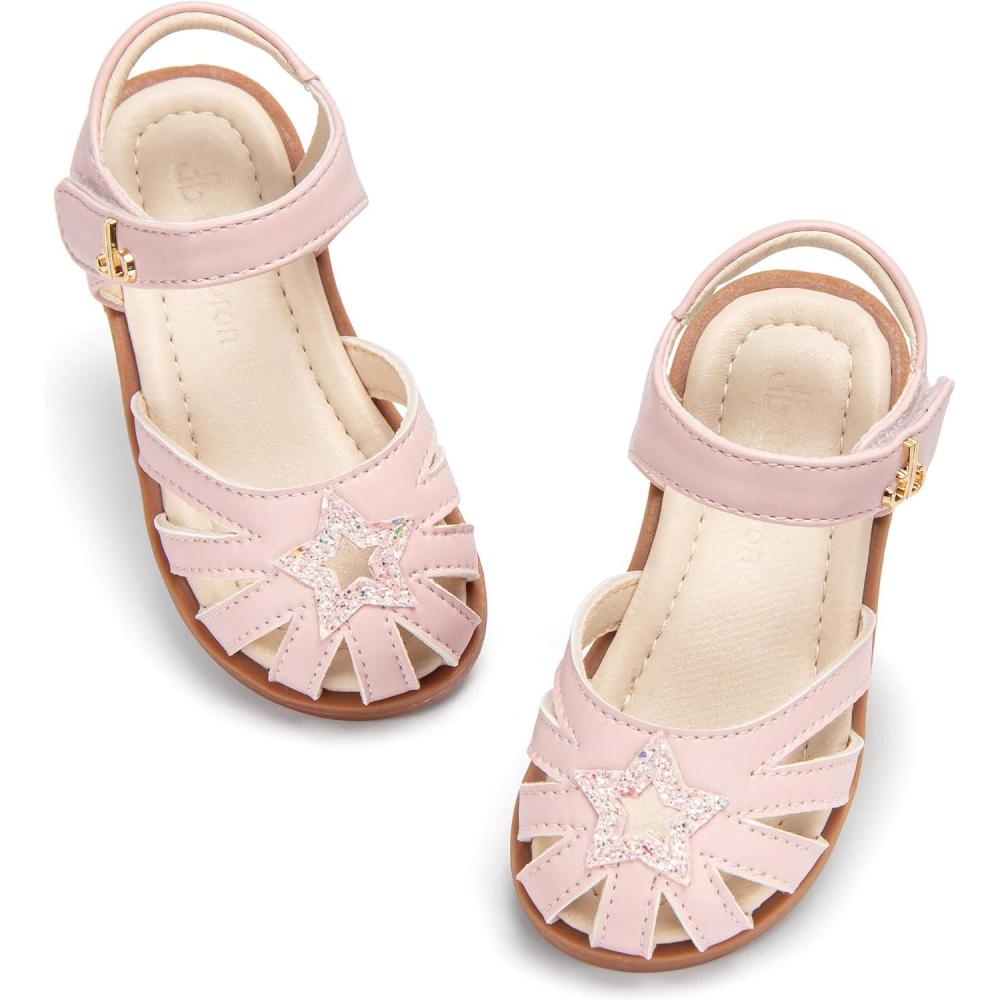 imageTHEE BRON Toddler Girls Closed Toe Sweet Retro Cutout Sandals  Princess Summer ShoesAa532blush Pink