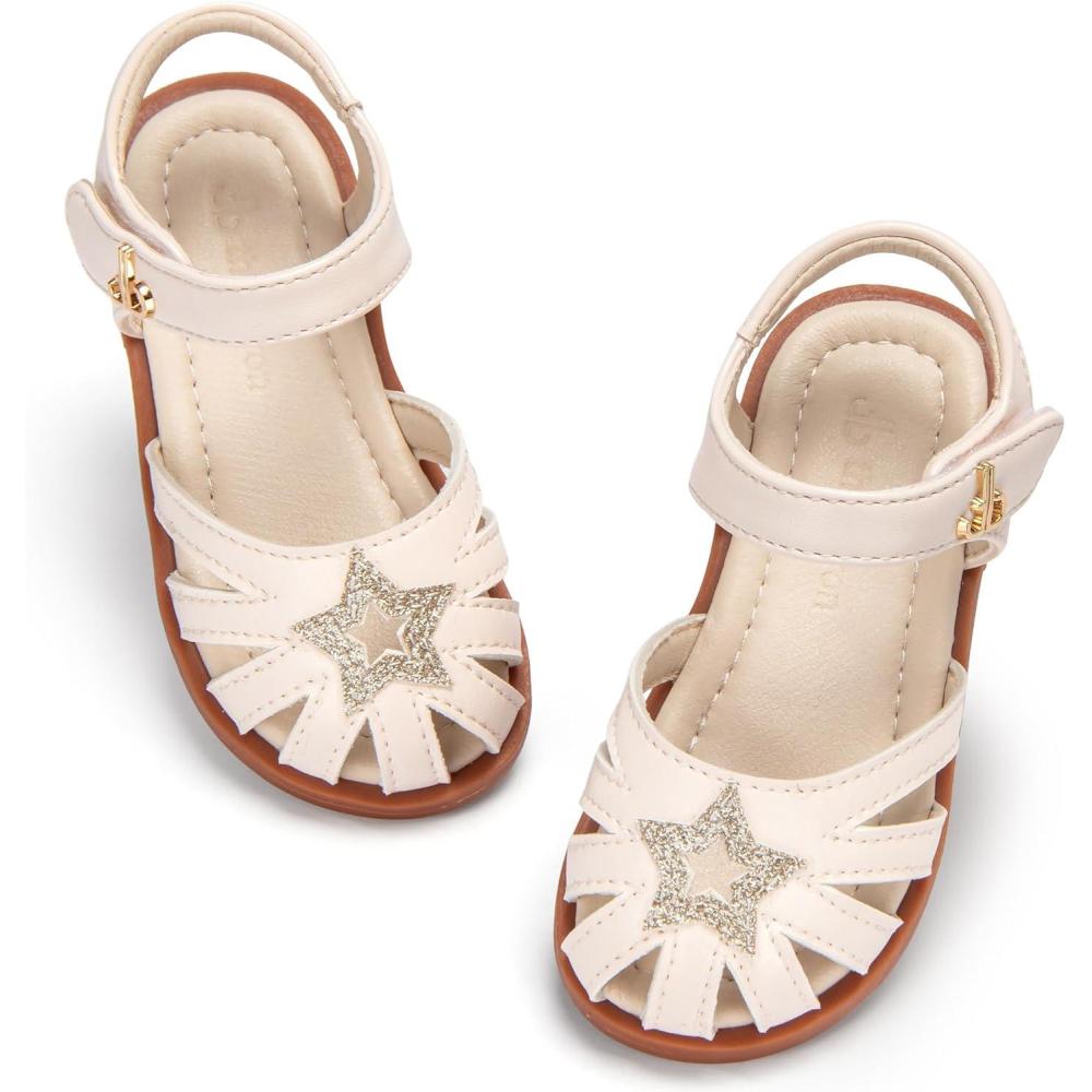 imageTHEE BRON Toddler Girls Closed Toe Sweet Retro Cutout Sandals  Princess Summer ShoesAa532creamy Apricot