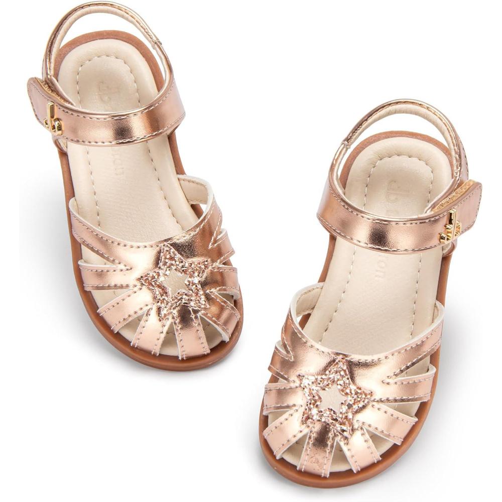 imageTHEE BRON Toddler Girls Closed Toe Sweet Retro Cutout Sandals  Princess Summer ShoesAa532silk Champagne