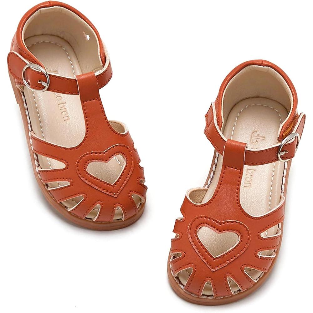 imageTHEE BRON Toddler Girls Closed Toe Sweet Retro Cutout Sandals  Princess Summer ShoesTb508chestnut Brown