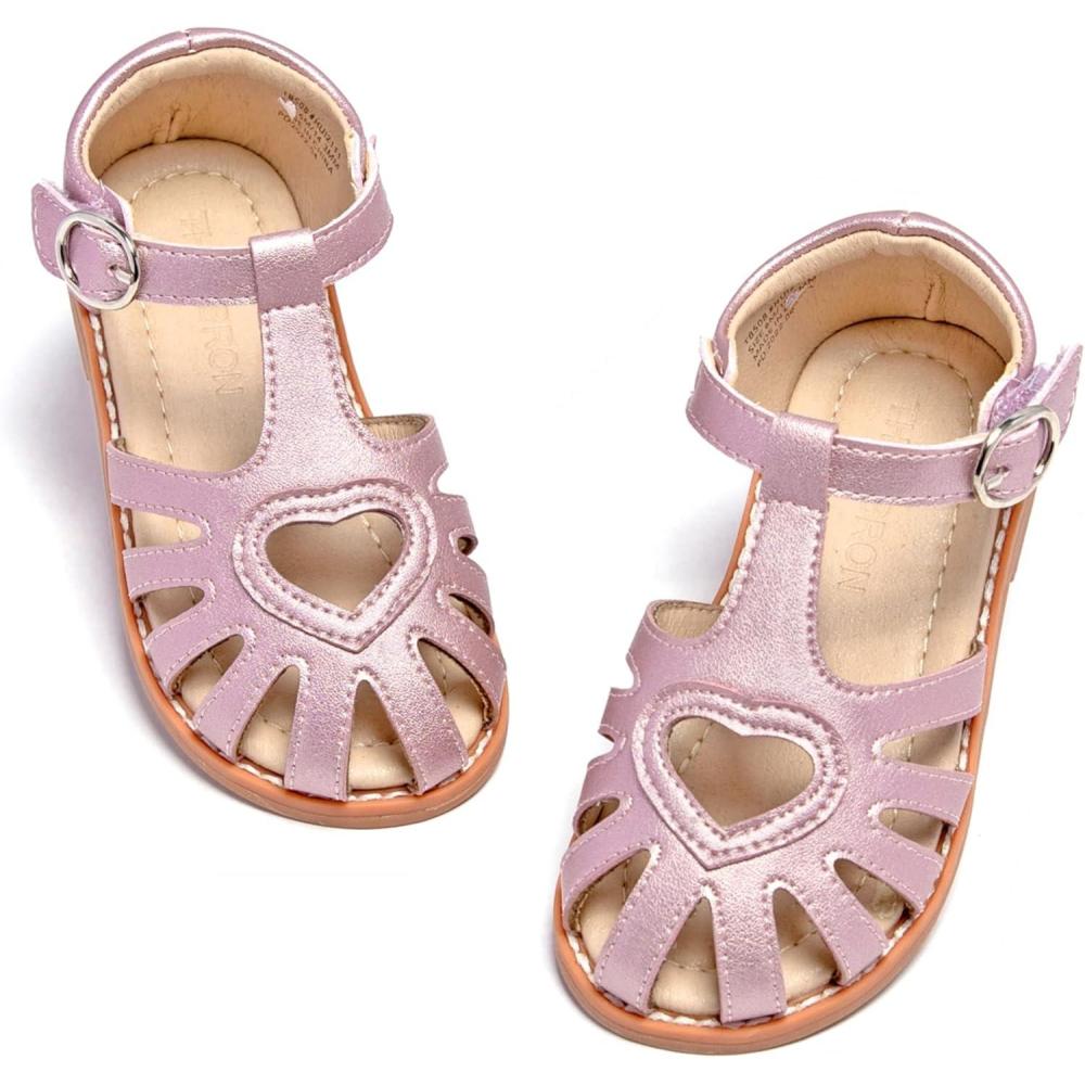 imageTHEE BRON Toddler Girls Closed Toe Sweet Retro Cutout Sandals  Princess Summer ShoesTb508moonlit Rose