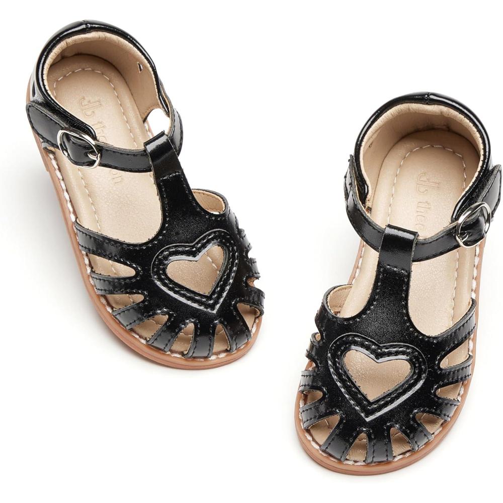 imageTHEE BRON Toddler Girls Closed Toe Sweet Retro Cutout Sandals  Princess Summer ShoesTb508stardust Black