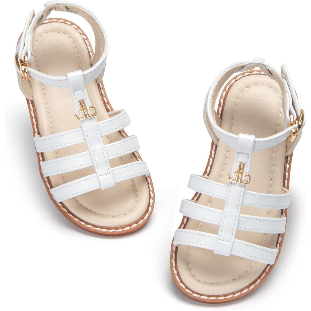 imageTHEE BRON Toddler Girls Gladiator Sandals  Cushioned Comfy Shoes for Princess Summer PlayAa514arctic White