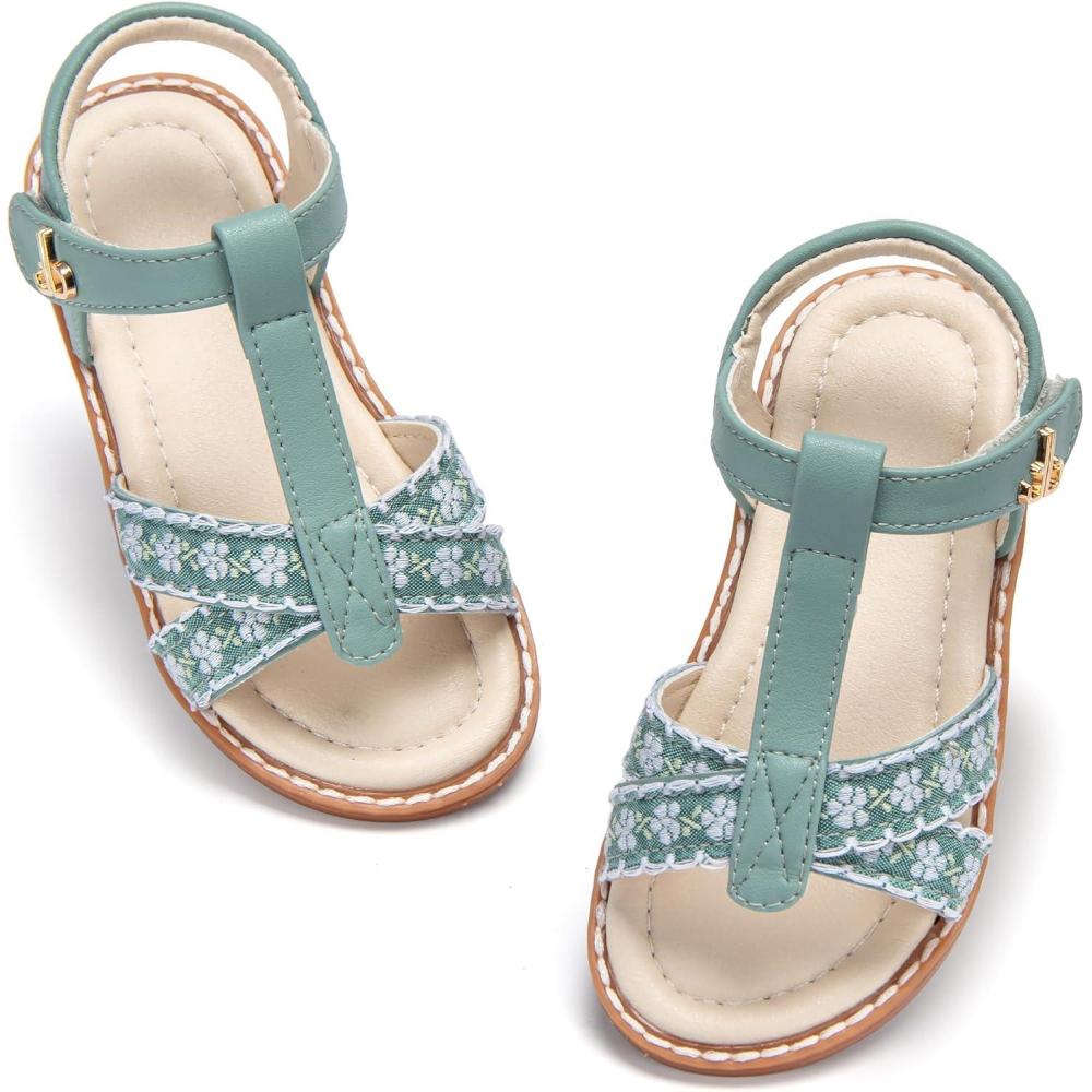 imageTHEE BRON Toddler Girls Gladiator Sandals  Cushioned Comfy Shoes for Princess Summer PlayAa524floral Green