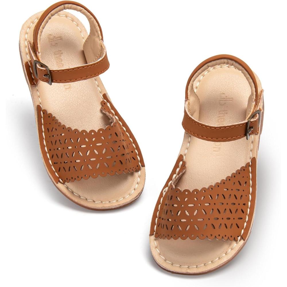 imageTHEE BRON Toddler Girls Gladiator Sandals  Cushioned Comfy Shoes for Princess Summer PlayAa538chestnut Brown