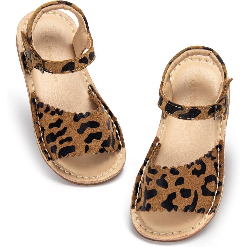 imageTHEE BRON Toddler Girls Gladiator Sandals  Cushioned Comfy Shoes for Princess Summer PlayAa542leopard Brown