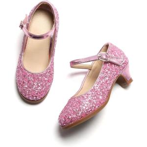 THEE BRON Girls Low Heel Dress Shoes Mary Jane Party Wedding Flower Girl Pumps(901-pink)
