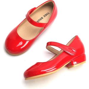 THEE BRON Girls Low Heel Dress Shoes Mary Jane Party Wedding Flower Girl Pumps(902-red)