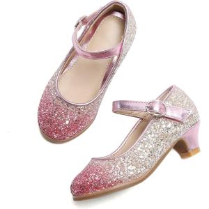 THEE BRON Girls Low Heel Dress Shoes Mary Jane Party Wedding Flower Girl Pumps(908-pink)
