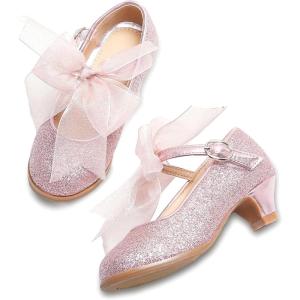 THEE BRON Girls Low Heel Dress Shoes Mary Jane Party Wedding Flower Girl Pumps(909-pink)