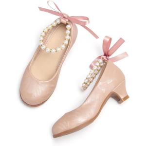 THEE BRON Girls Low Heel Dress Shoes Mary Jane Party Wedding Flower Girl Pumps(Ah402-ballet Pearl Pink)