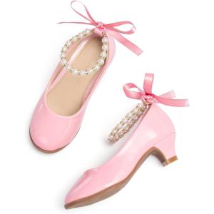 THEE BRON Girls Low Heel Dress Shoes Mary Jane Party Wedding Flower Girl Pumps(Ah404-bubblegum Pink)