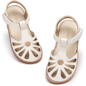 THEE BRON Toddler Girls Closed Toe Sweet Retro Cutout Sandals – Princess Summer Shoes(Aa396-blinking Pink)