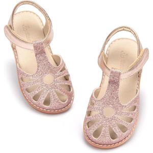 THEE BRON Toddler Girls Closed Toe Sweet Retro Cutout Sandals – Princess Summer Shoes(Aa396-moonlit Rose)