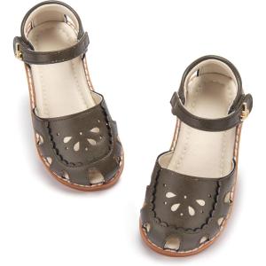 THEE BRON Toddler Girls Closed Toe Sweet Retro Cutout Sandals – Princess Summer Shoes(Aa512-avocado Green)