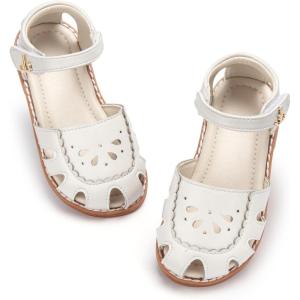 THEE BRON Toddler Girls Closed Toe Sweet Retro Cutout Sandals – Princess Summer Shoes(Aa512-creamy Apricot)