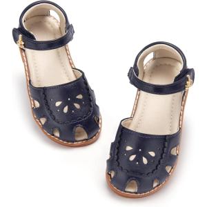 THEE BRON Toddler Girls Closed Toe Sweet Retro Cutout Sandals – Princess Summer Shoes(Aa512-starless Navy)