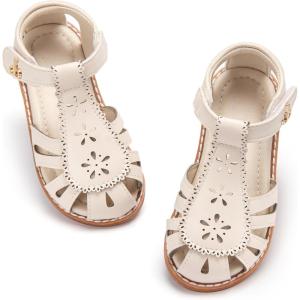 THEE BRON Toddler Girls Closed Toe Sweet Retro Cutout Sandals – Princess Summer Shoes(Aa526-cream Apricot)