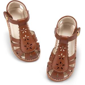 THEE BRON Toddler Girls Closed Toe Sweet Retro Cutout Sandals – Princess Summer Shoes(Aa526-maple Brown)