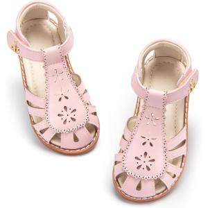 THEE BRON Toddler Girls Closed Toe Sweet Retro Cutout Sandals – Princess Summer Shoes(Aa526-moonlit Rose)