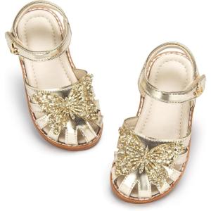 THEE BRON Toddler Girls Closed Toe Sweet Retro Cutout Sandals – Princess Summer Shoes(Aa528-enchanted Gold)