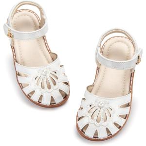 THEE BRON Toddler Girls Closed Toe Sweet Retro Cutout Sandals – Princess Summer Shoes(Aa530-mirror White)