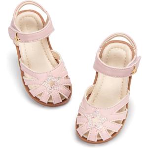 THEE BRON Toddler Girls Closed Toe Sweet Retro Cutout Sandals – Princess Summer Shoes(Aa532-blush Pink)