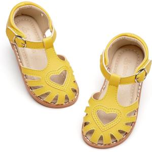 THEE BRON Toddler Girls Closed Toe Sweet Retro Cutout Sandals – Princess Summer Shoes(Tb508-butterlight Yellow)