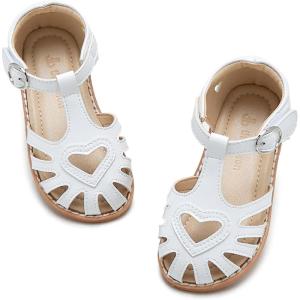 THEE BRON Toddler Girls Closed Toe Sweet Retro Cutout Sandals – Princess Summer Shoes(Tb508-glacier White)