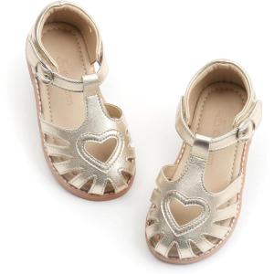 THEE BRON Toddler Girls Closed Toe Sweet Retro Cutout Sandals – Princess Summer Shoes(Tb508-moonlit Gold)