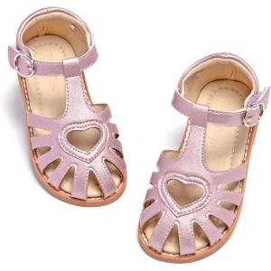 THEE BRON Toddler Girls Closed Toe Sweet Retro Cutout Sandals – Princess Summer Shoes(Tb508-moonlit Rose)