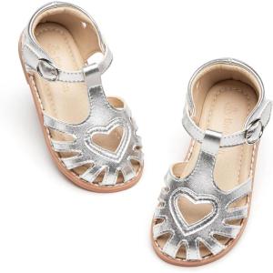THEE BRON Toddler Girls Closed Toe Sweet Retro Cutout Sandals – Princess Summer Shoes(Tb508-moonlit Silver)
