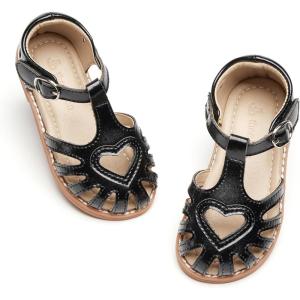 THEE BRON Toddler Girls Closed Toe Sweet Retro Cutout Sandals – Princess Summer Shoes(Tb508-stardust Black)